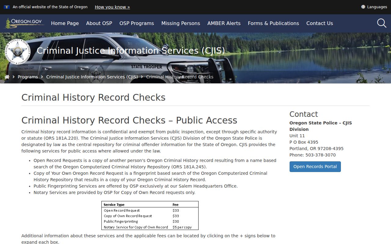 Wallowa County criminal history products from Oregon State Police
