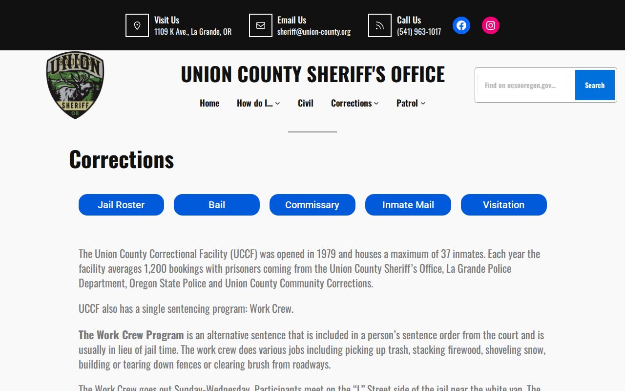 Wallowa criminal records and contracted Union County jail contact