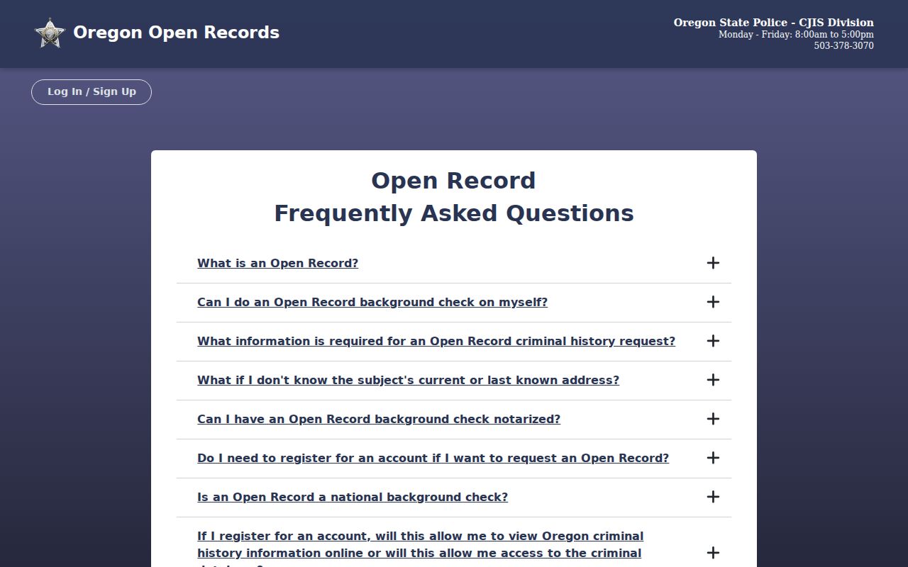Wallowa criminal records request scope and identifiers in OSP Open Records