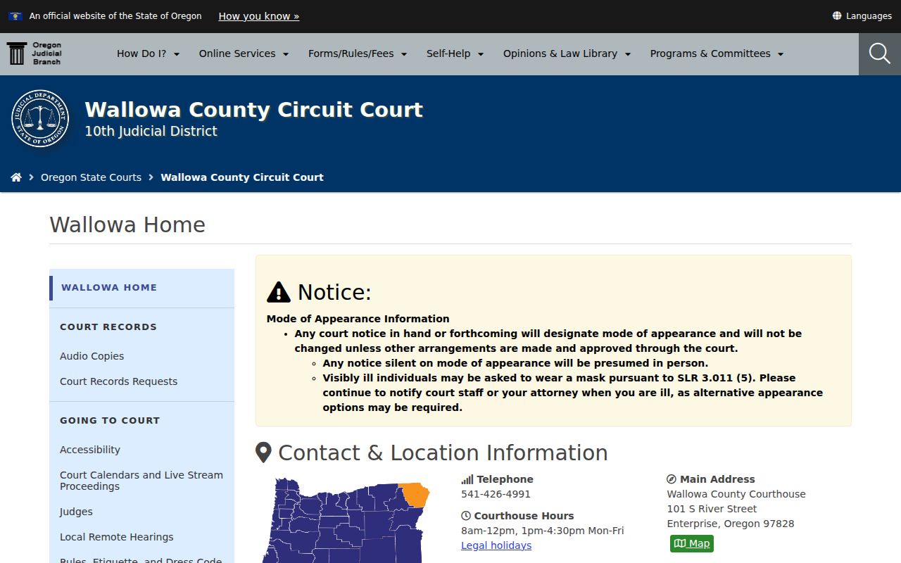 Wallowa County criminal court cases courthouse page